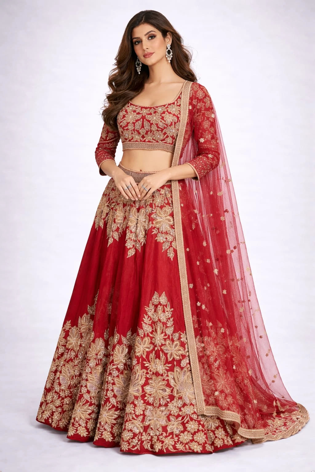 red embroidered lehenga