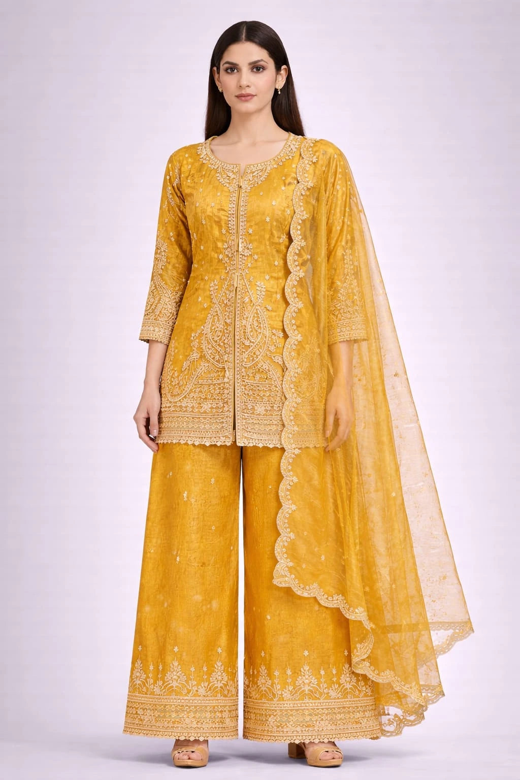 Yellow embroidered suit