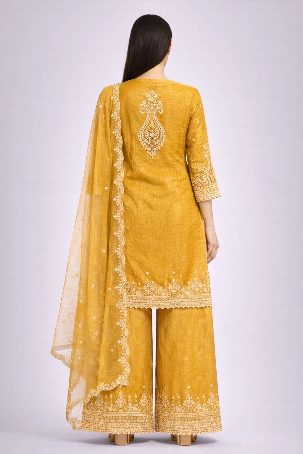 Yellow embroidered suit