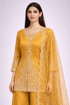 Yellow embroidered suit