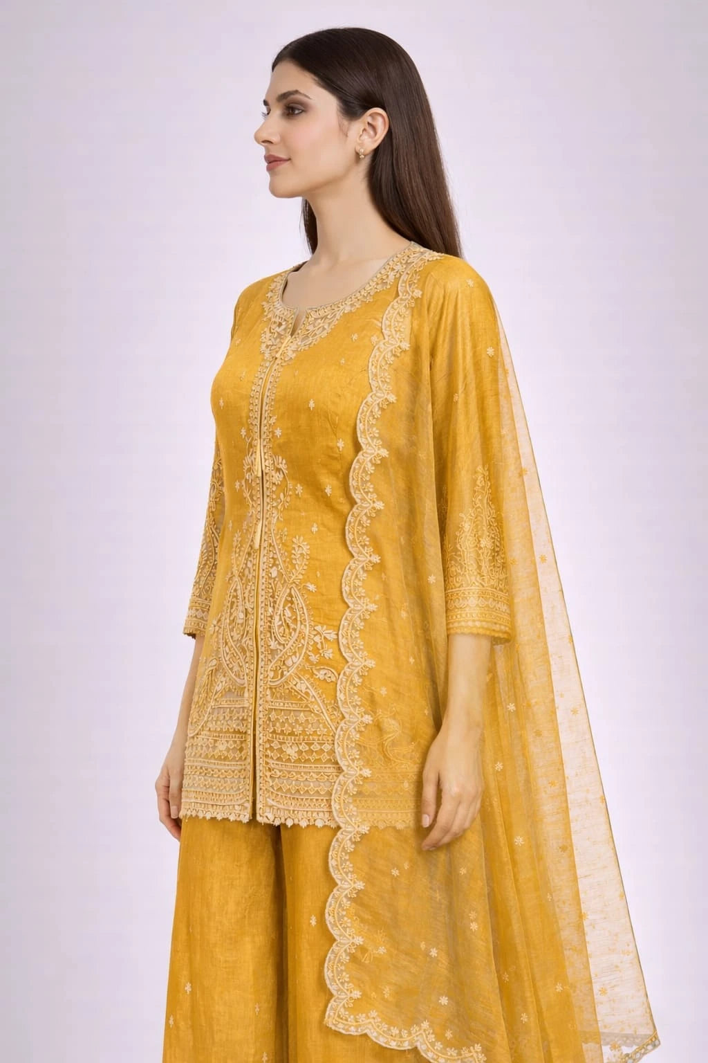 Yellow embroidered suit