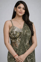 olive green drape saree