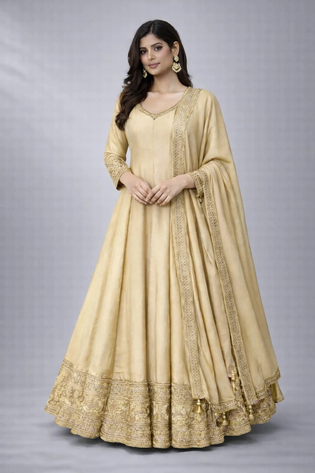 Anarkali Suit with Zari Border & Elegant Dupatta vastrachowk Anarkali Suit with Zari Border & Elegant Dupatta vastrachowk