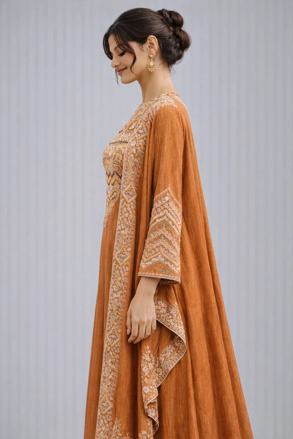 rust anarkali dress