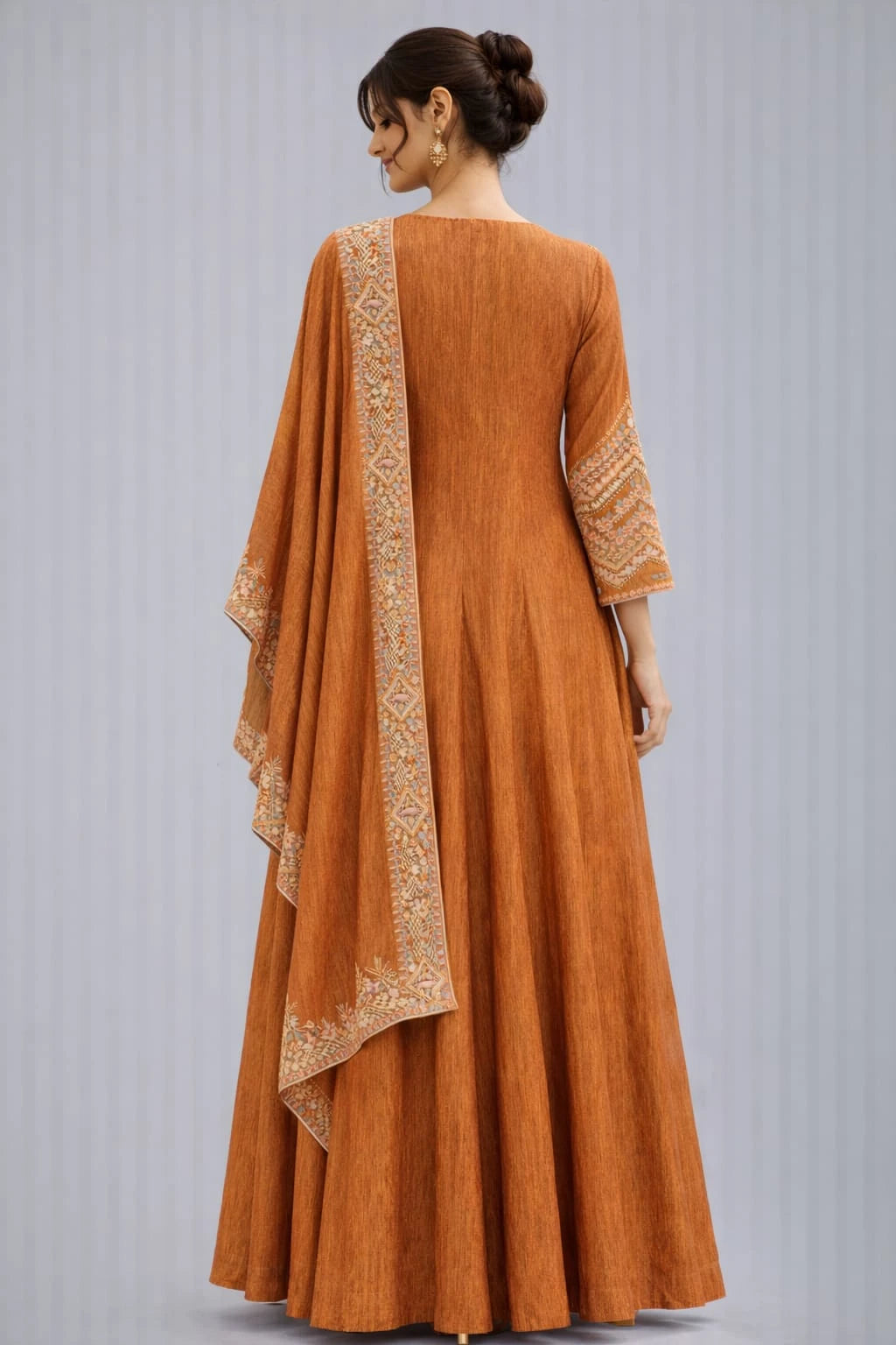 rust anarkali dress