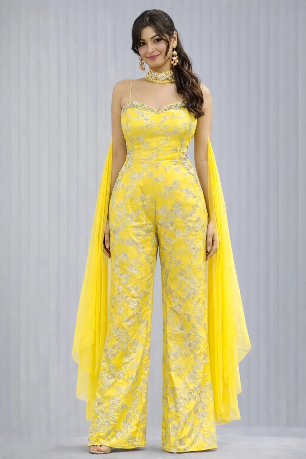 yellow embroidered jumpsuit 