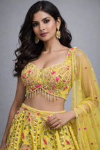 yellow embroidered lehenga