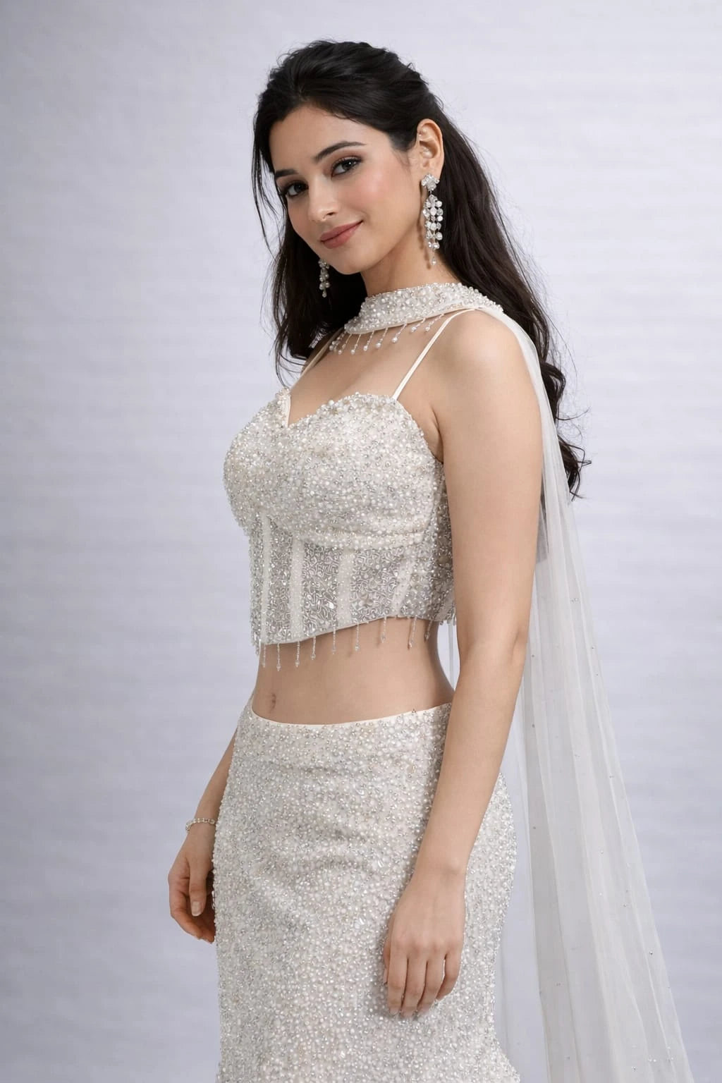  white embroidered lehenga