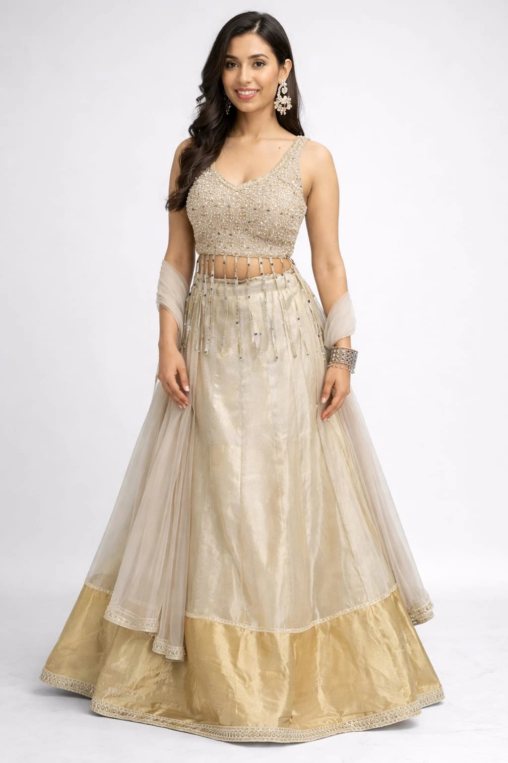 gold net lehenga
