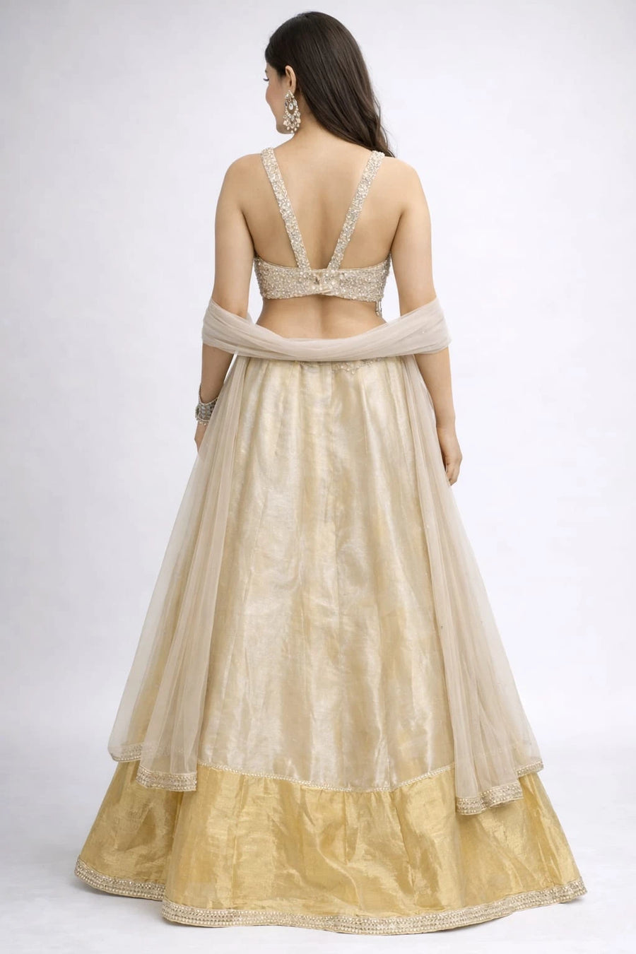 gold net lehenga