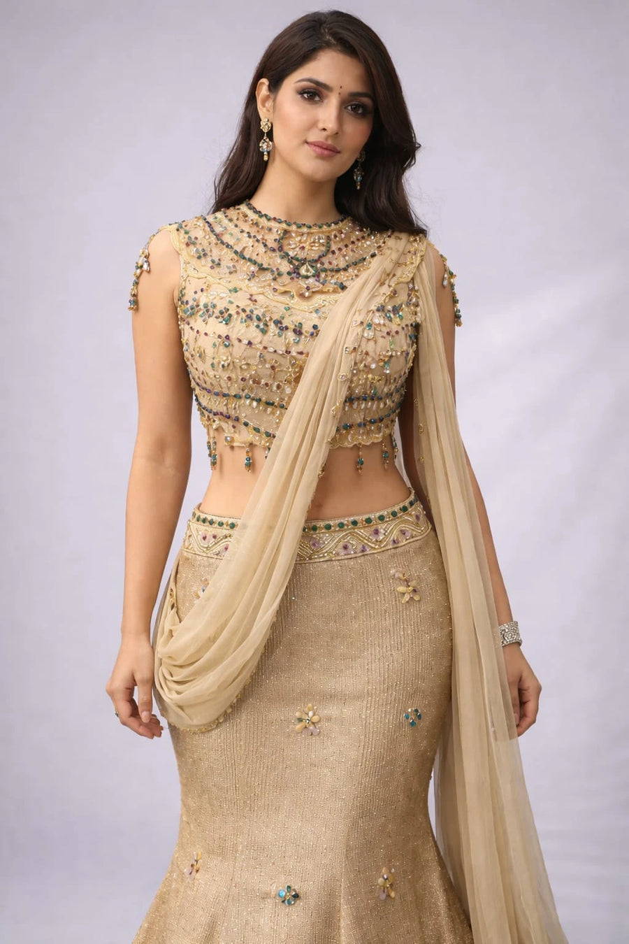 mermaid gold lehenga
