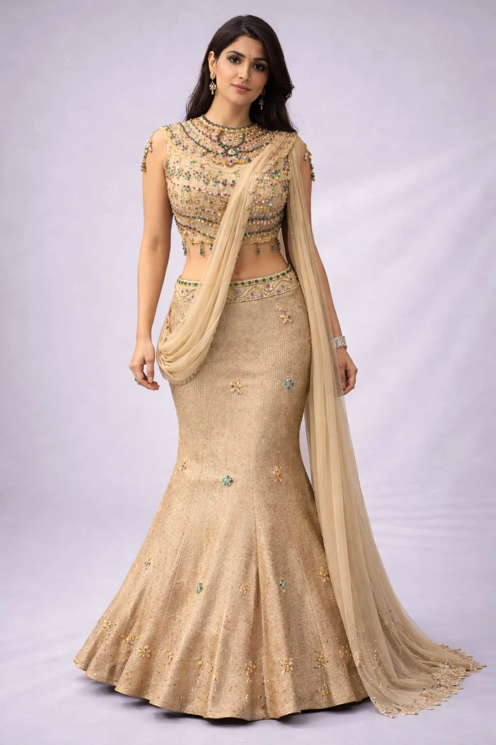 mermaid gold lehenga