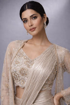 gold pre drape saree