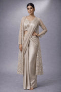 gold pre drape saree