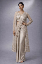 gold pre drape saree