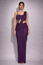 wine drape saree