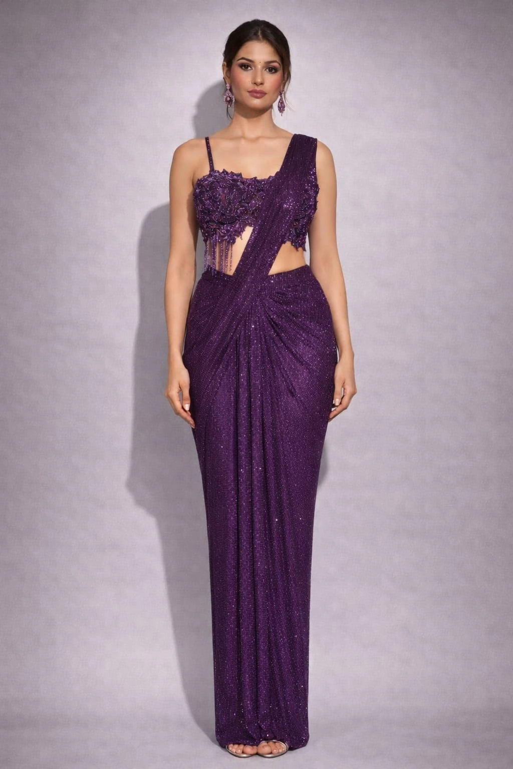 wine drape saree