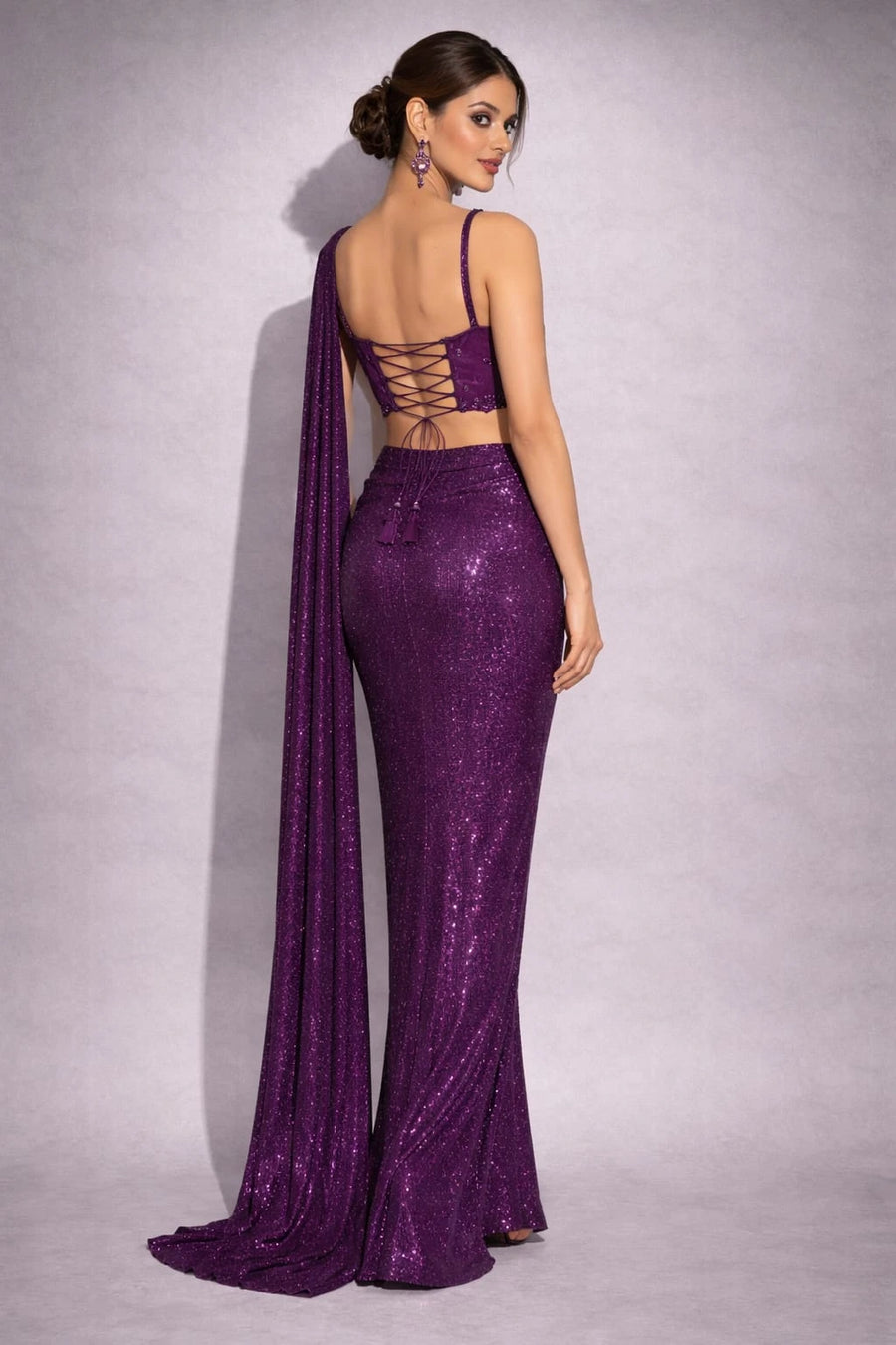 wine drape saree