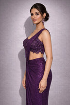 wine drape saree