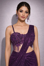 wine drape saree