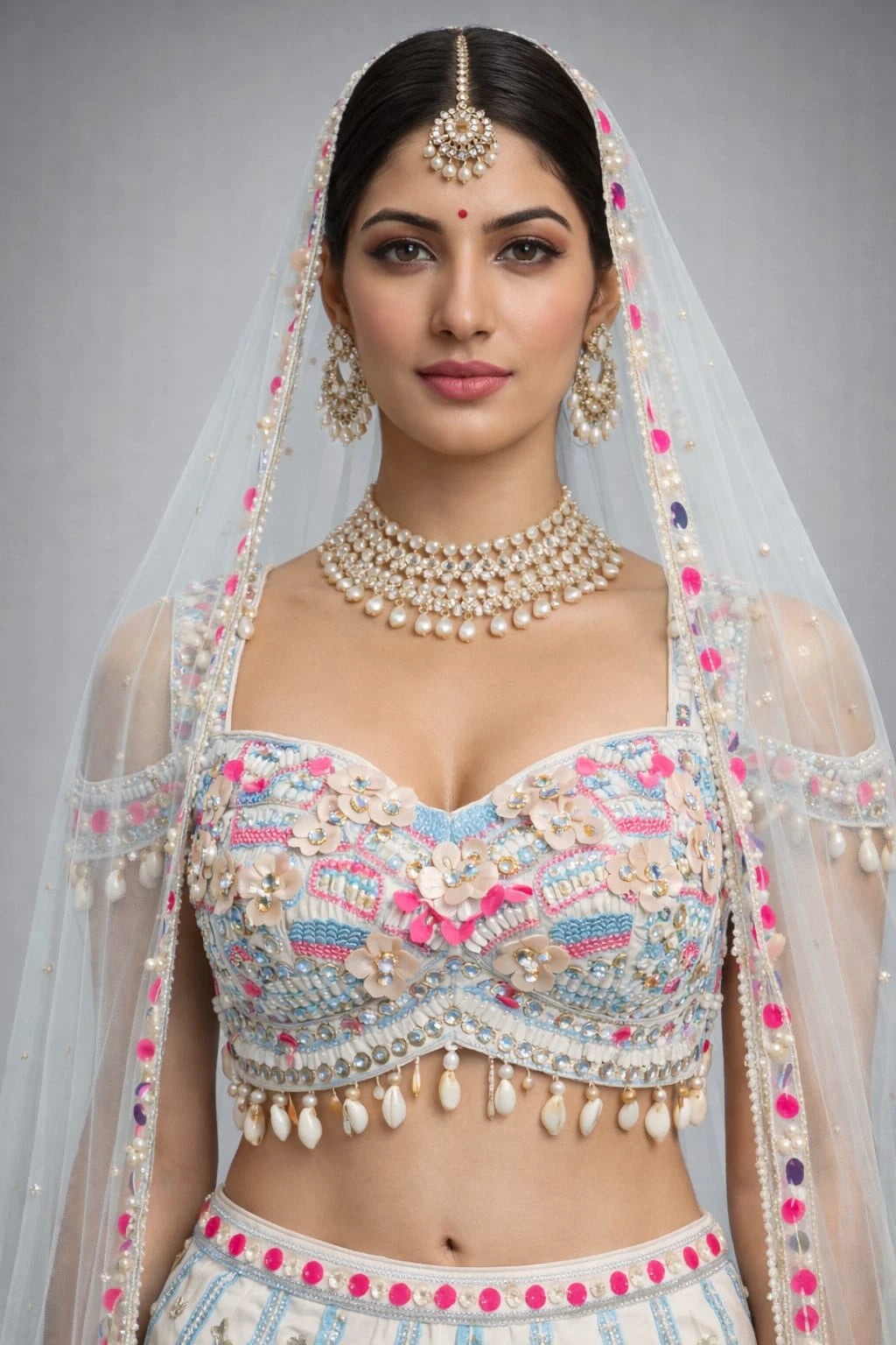 ivory floral lehenga