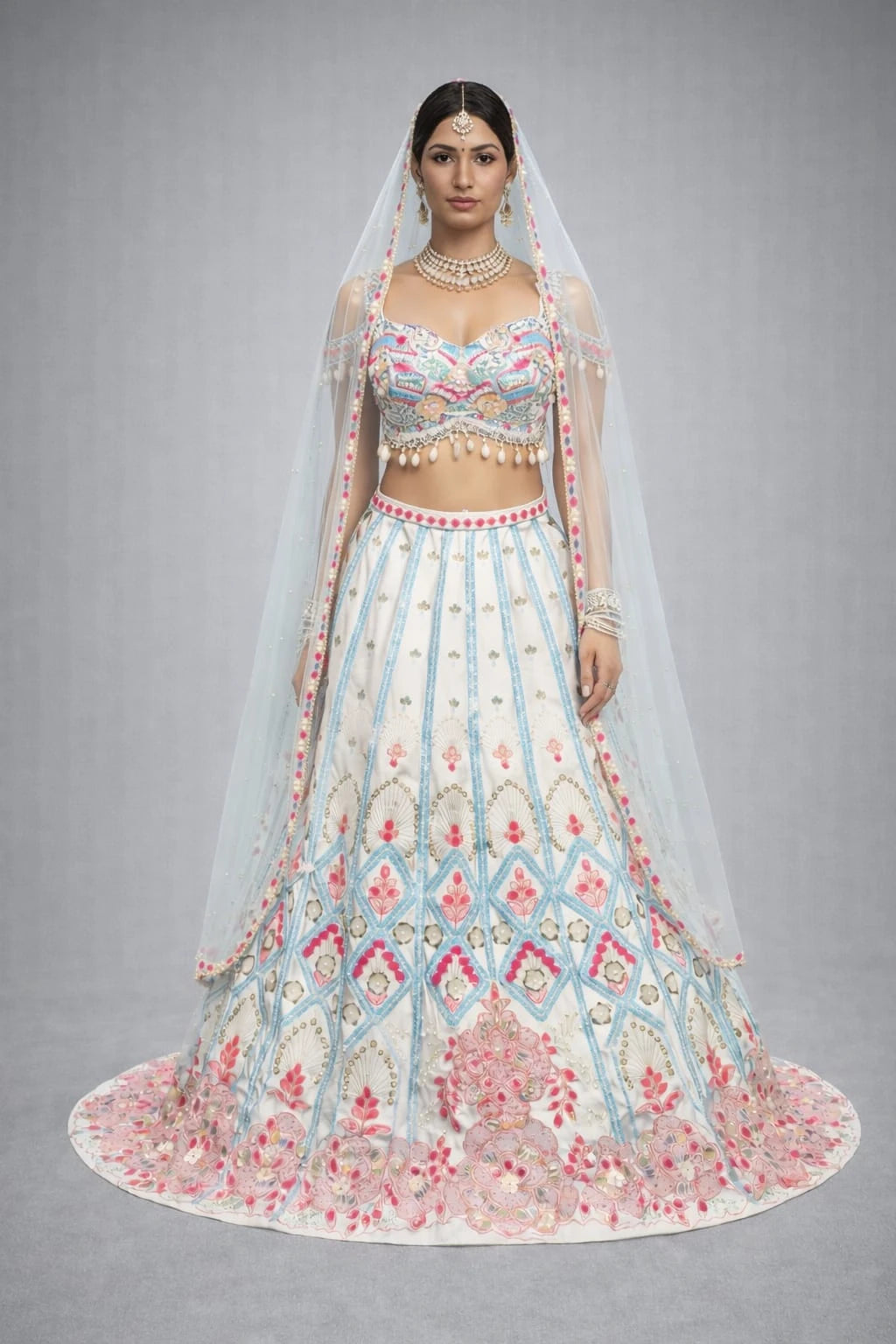 ivory floral lehenga