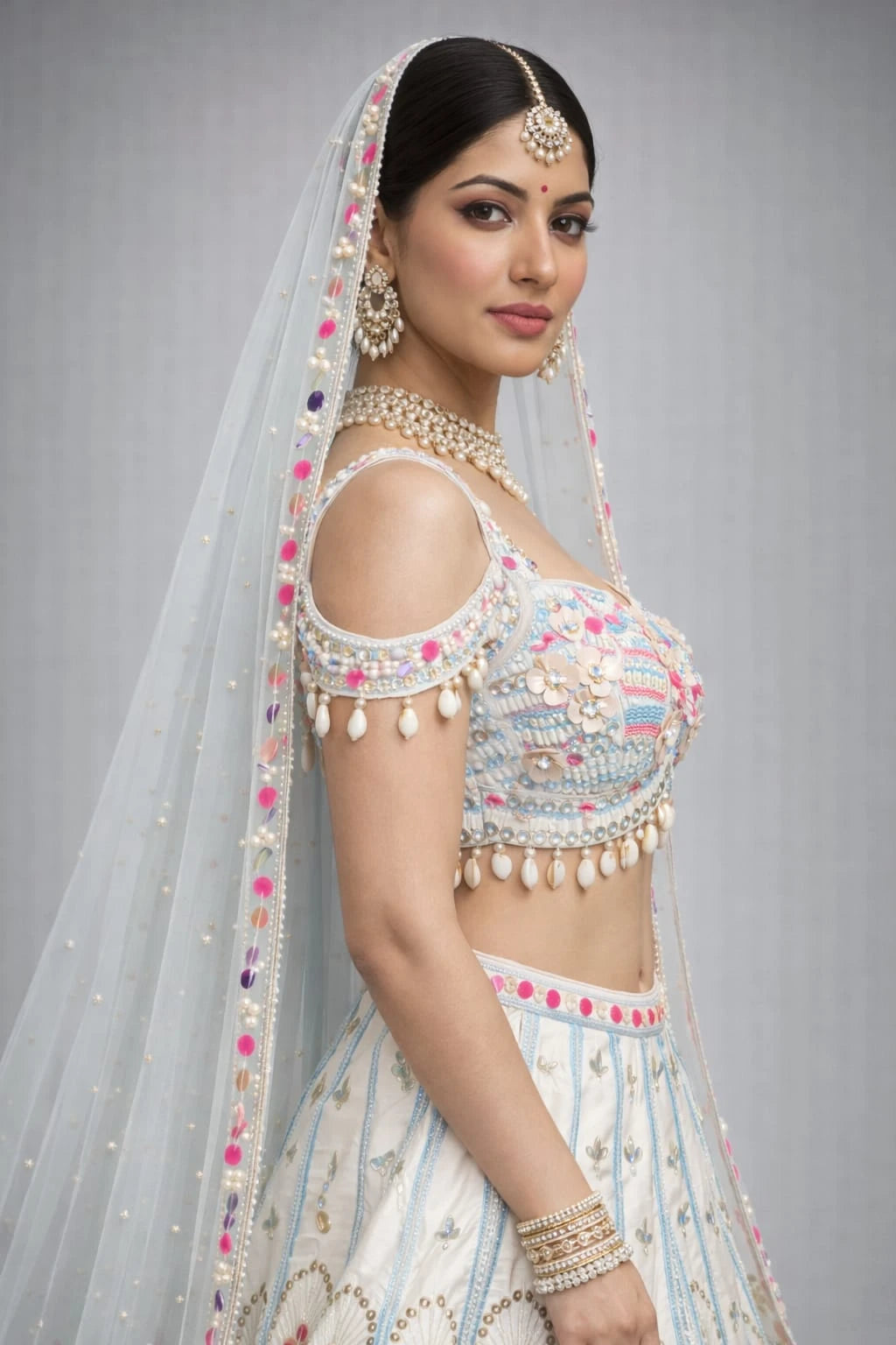 ivory floral lehenga