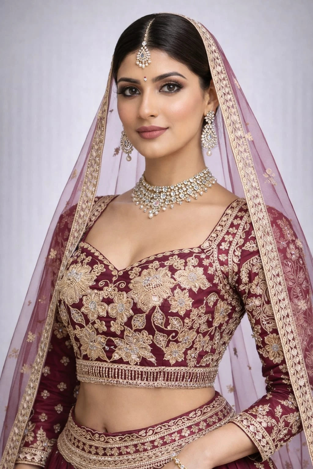 Maroon embroidered lehenga 