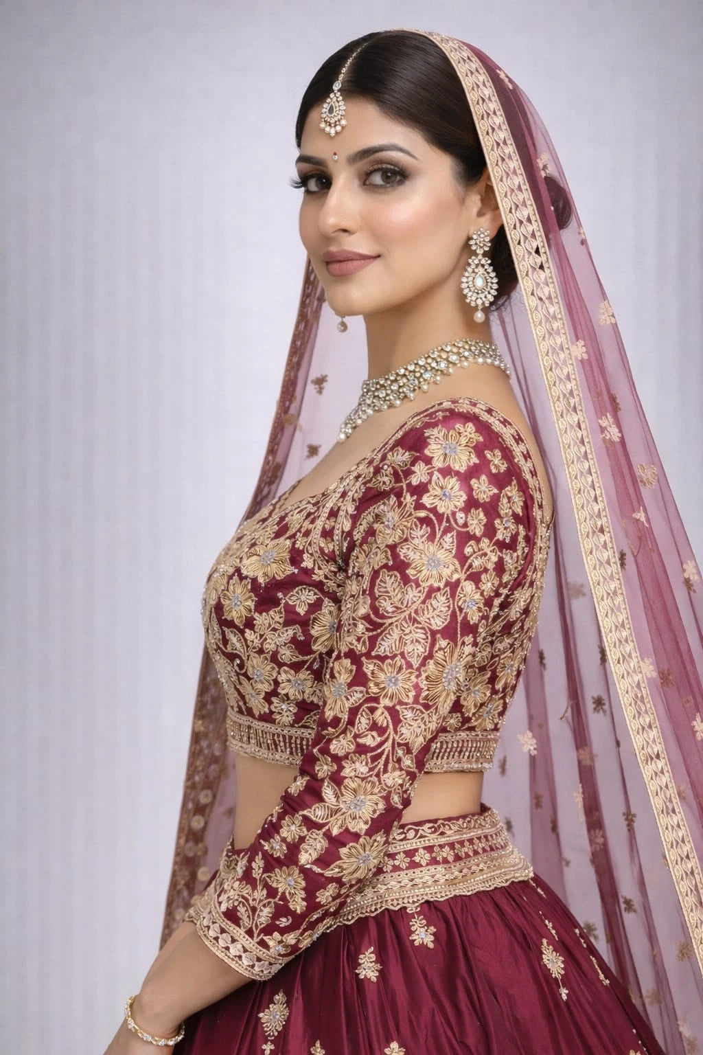 Maroon embroidered lehenga 