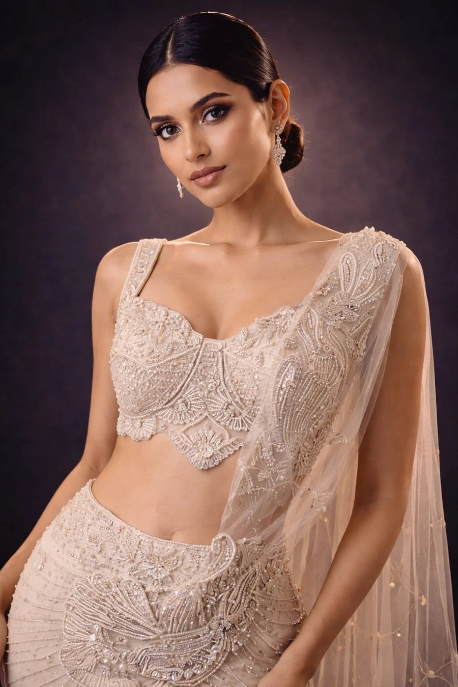 ivory drape saree