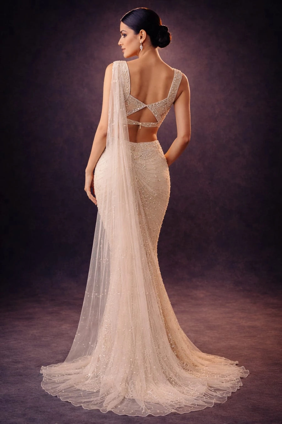 ivory drape saree