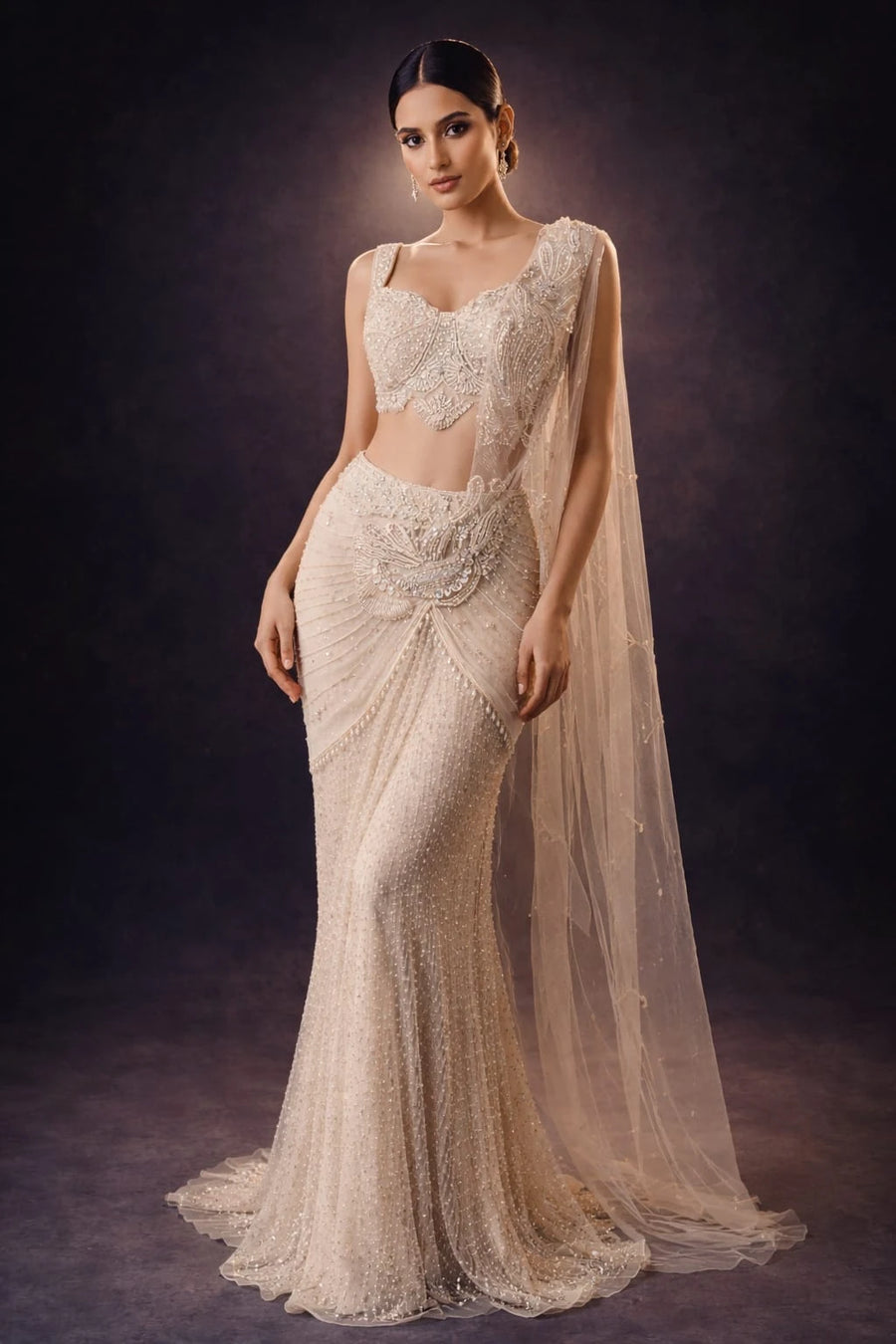 ivory drape saree