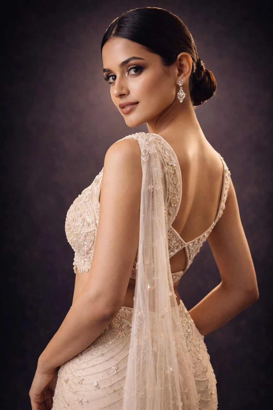 ivory drape saree
