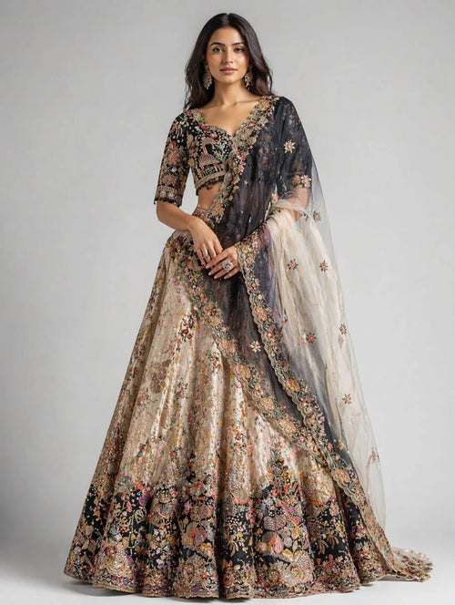 black gold lehenga set