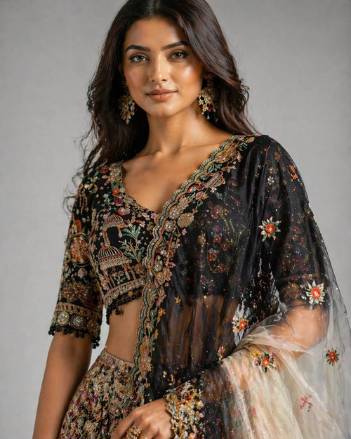 black gold lehenga set