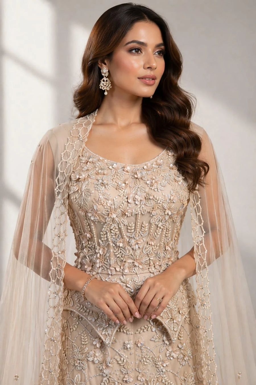 embroidered ivory lehenga
