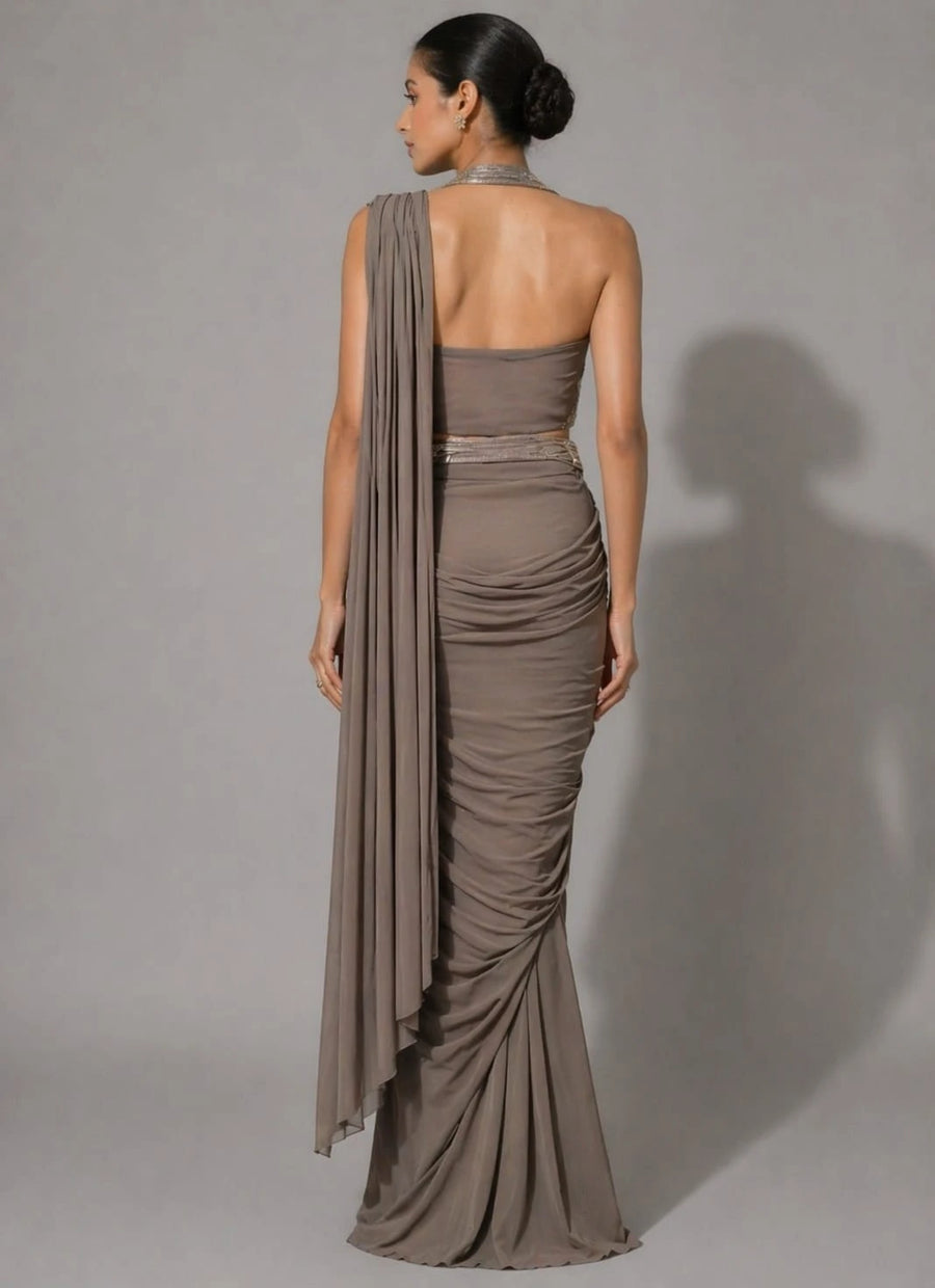 grey drape saree