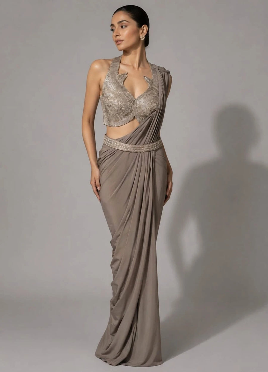 grey drape saree