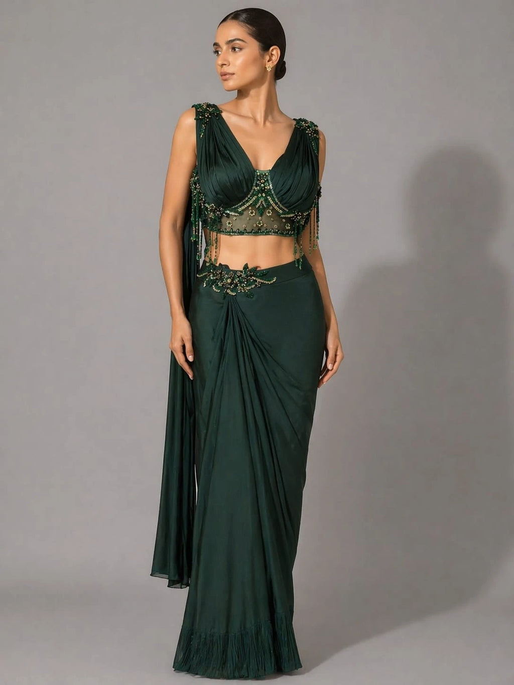 green crop top skirt