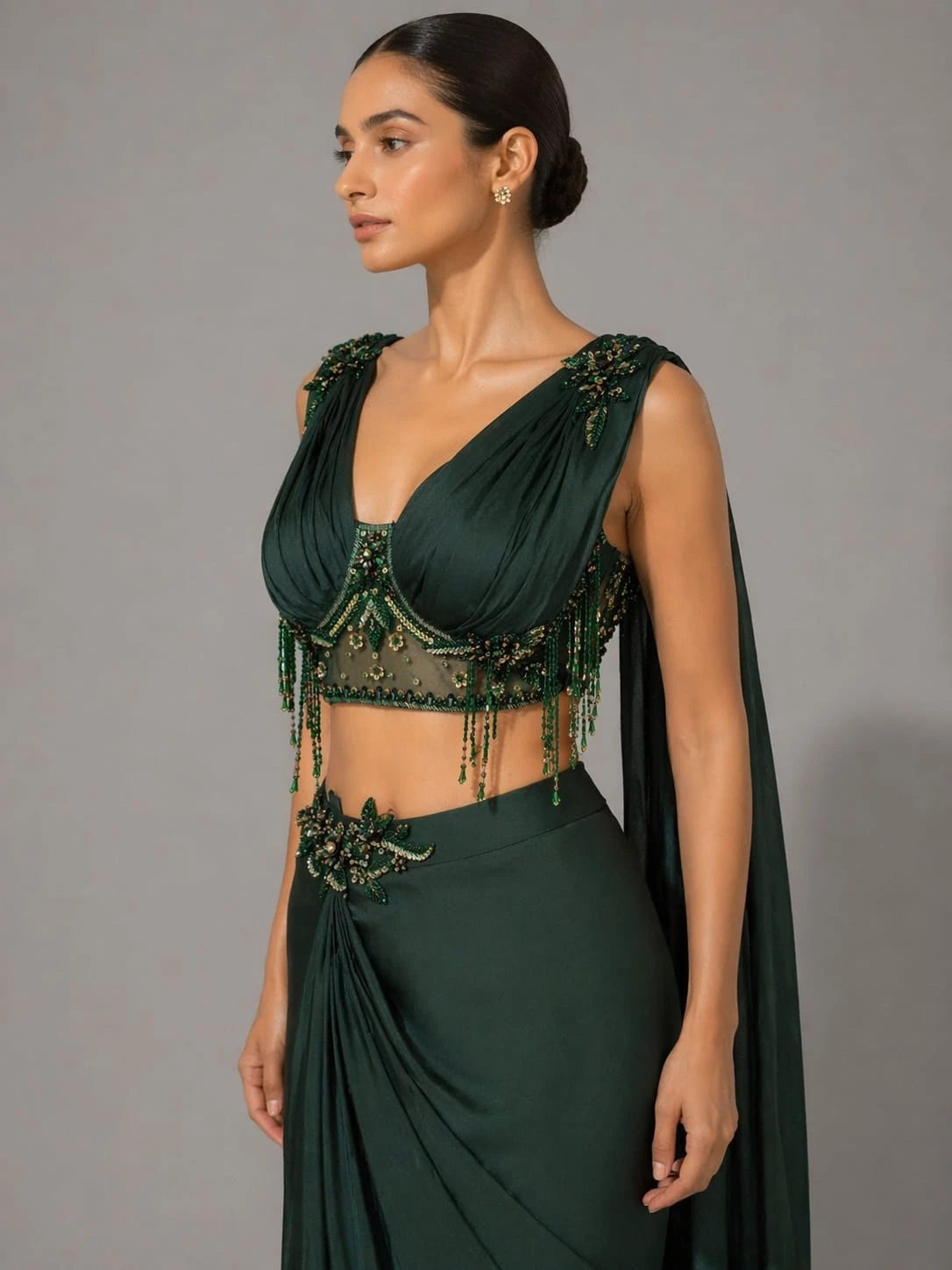 green crop top skirt