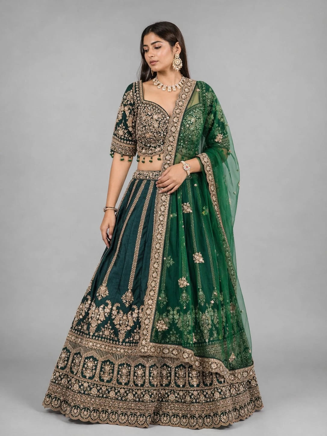 green embroidered lehenga set
