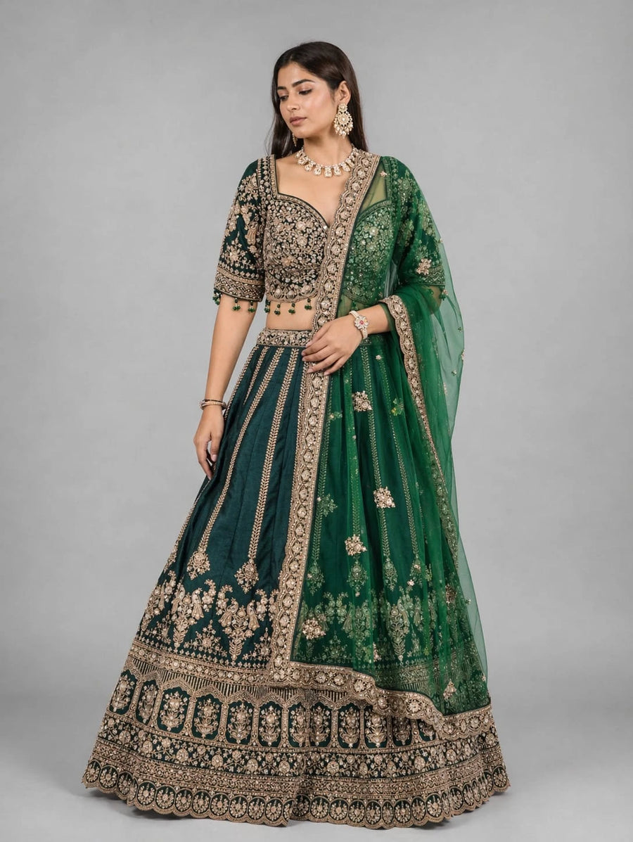 green embroidered lehenga set