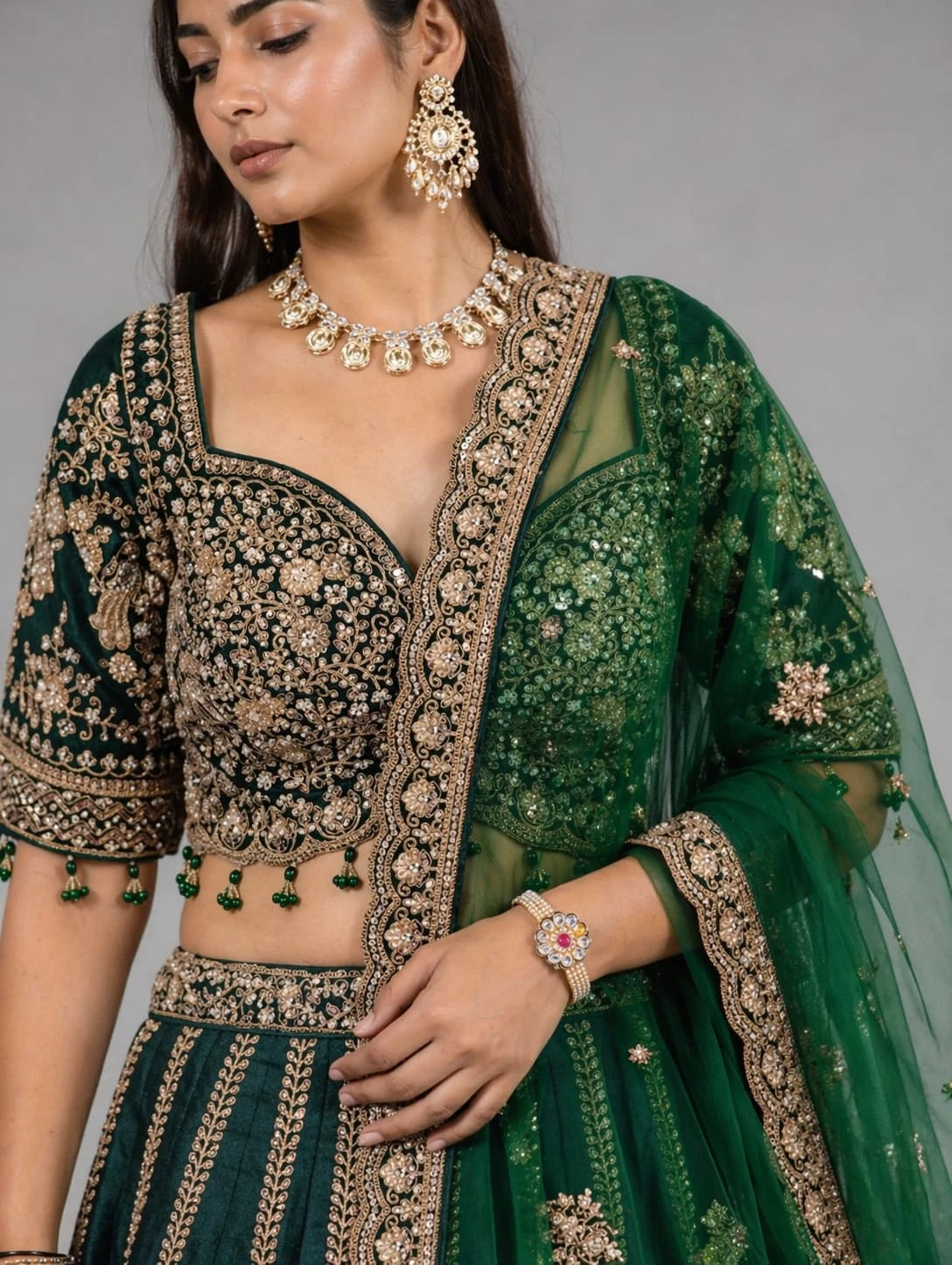green embroidered lehenga set