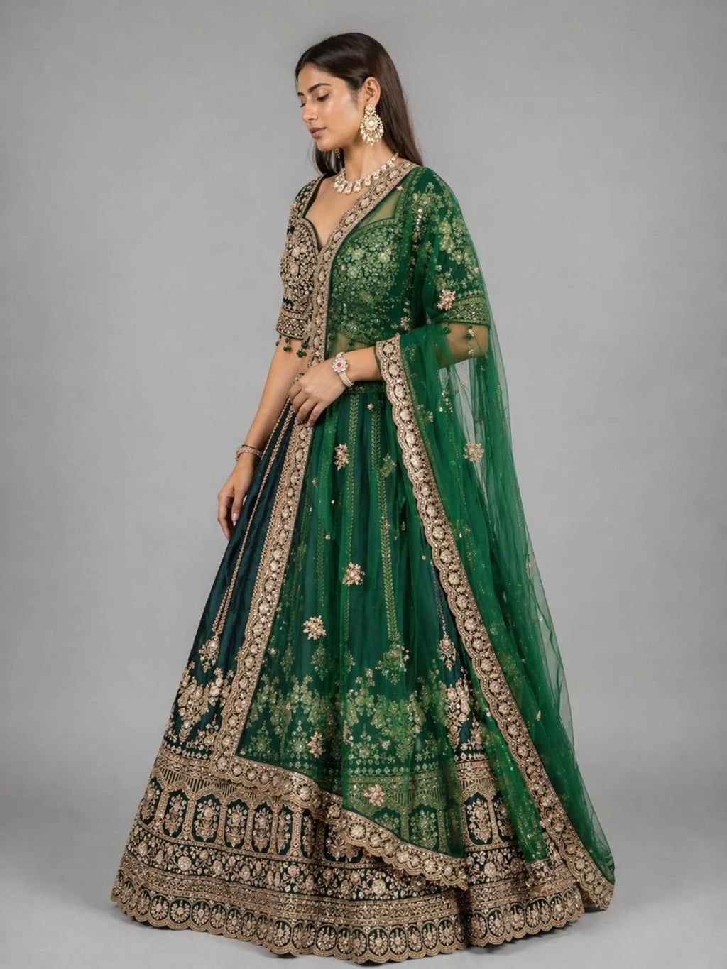 green embroidered lehenga set
