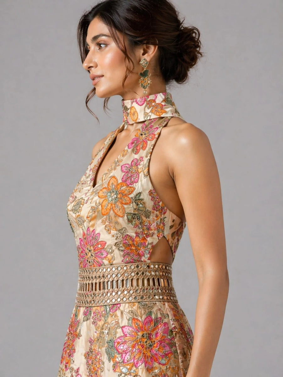 floral gold jumpsuit
