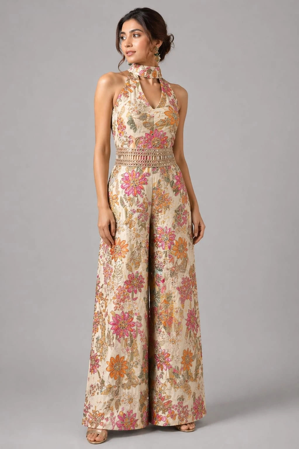 floral gold jumpsuit