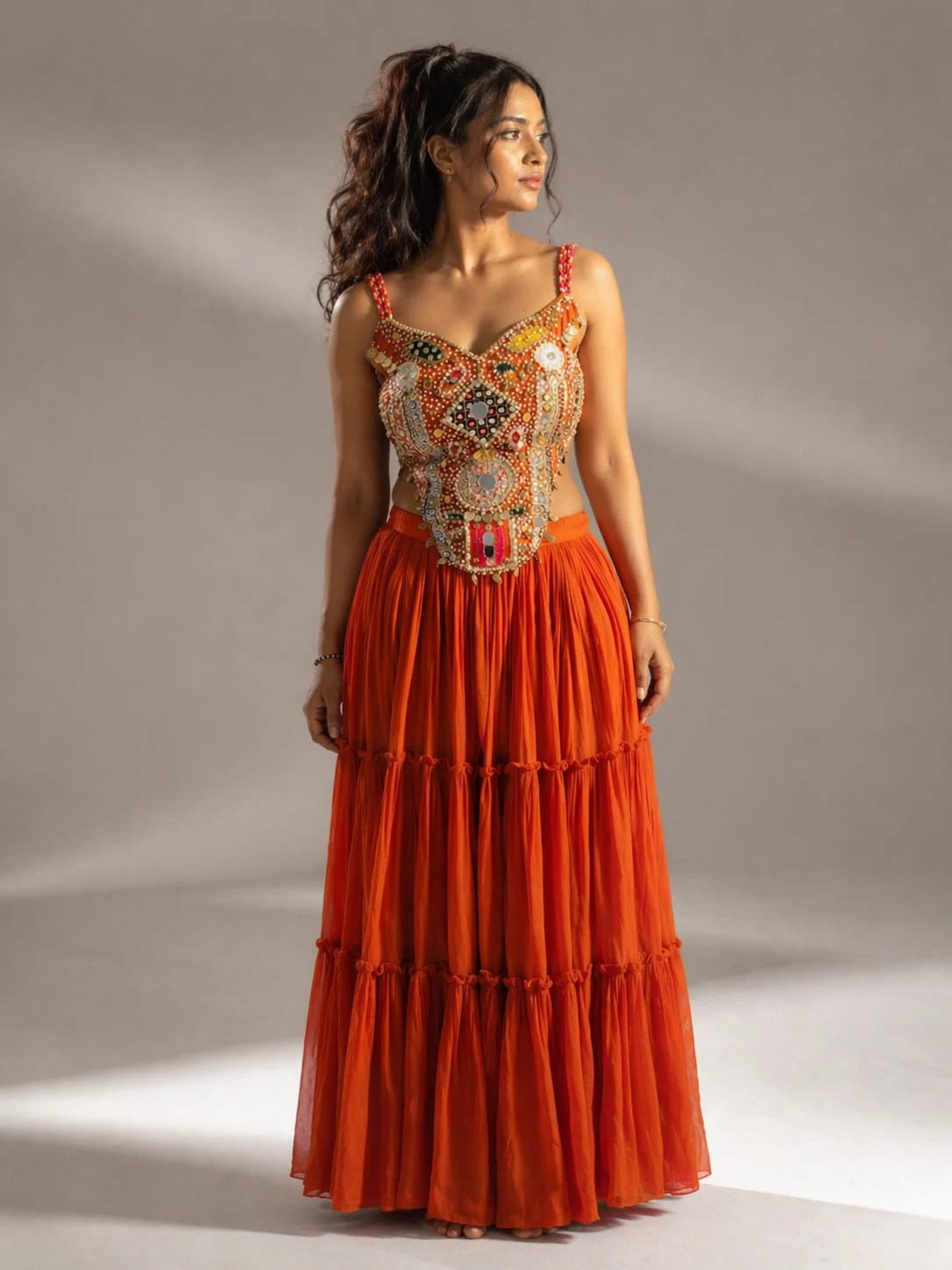 mirror work lehenga,