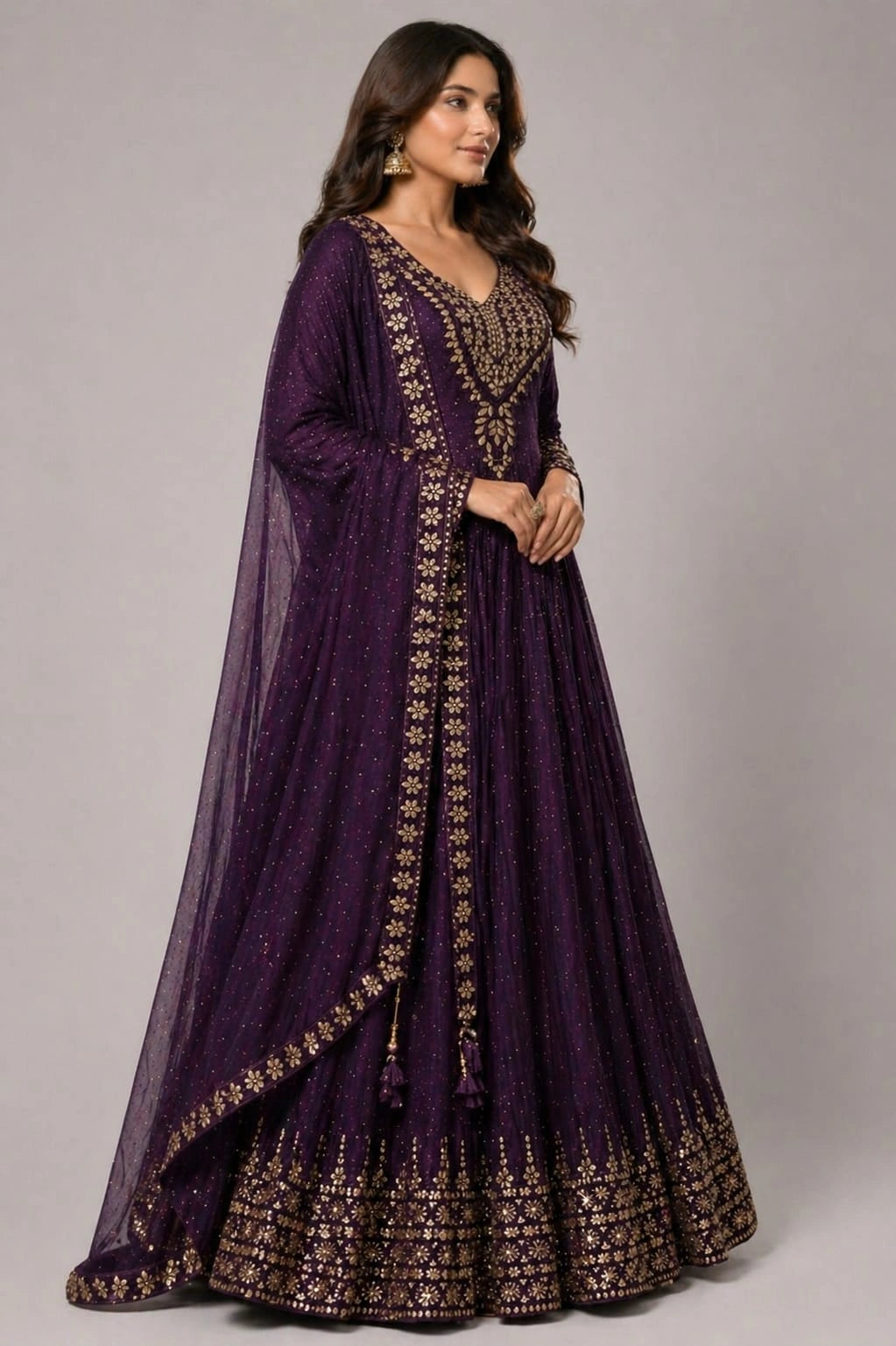 Purple embroidered anarkali