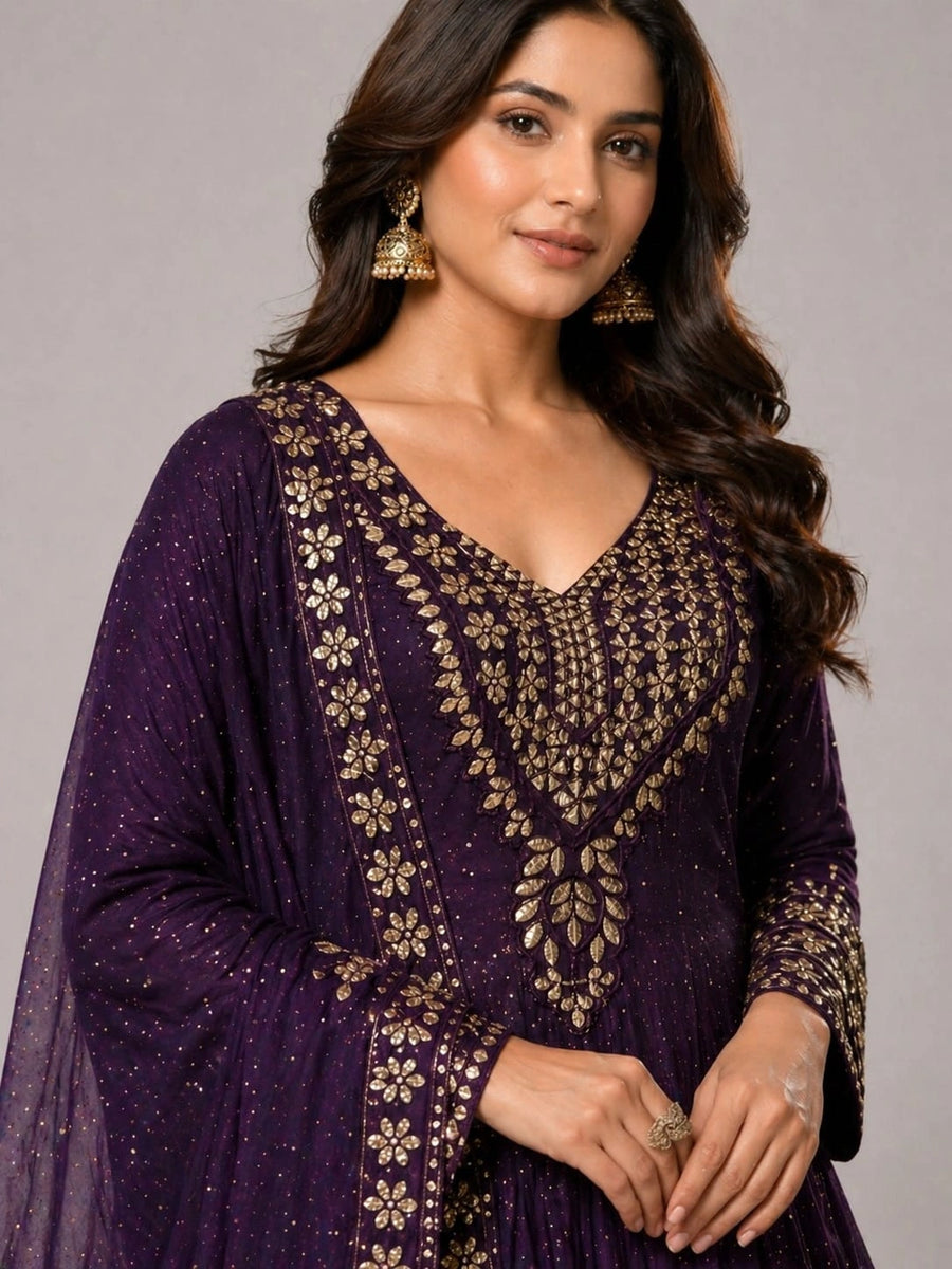Purple embroidered anarkali