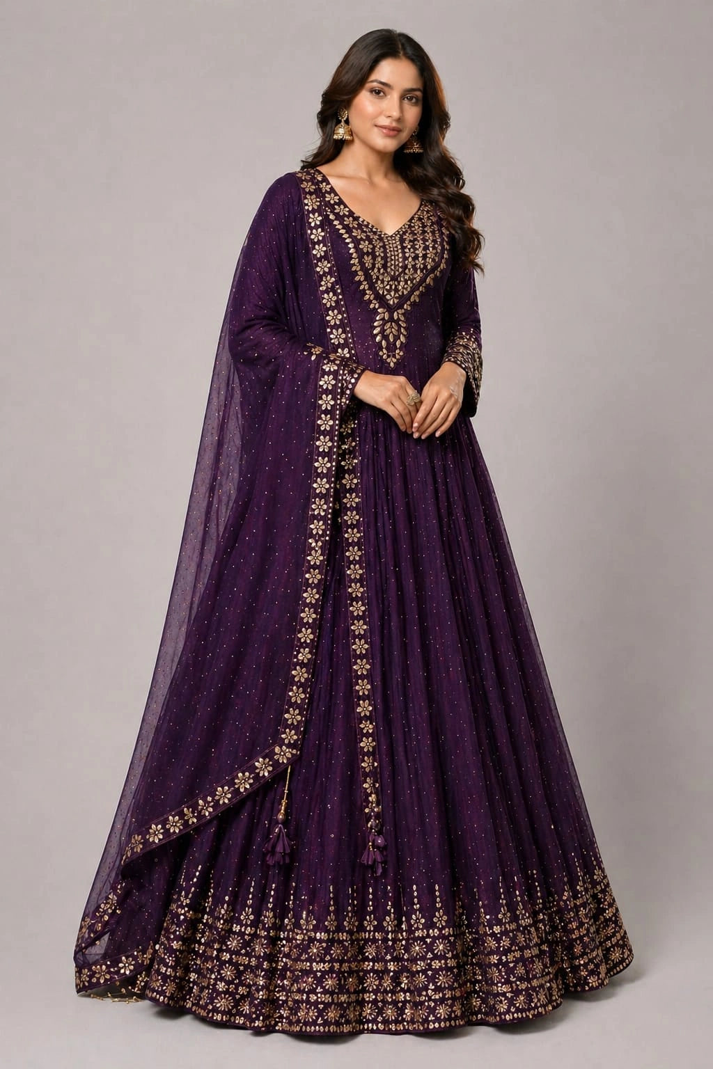 Purple embroidered anarkali